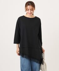 OLEKD13079 eur3(エウルキューブ) 【WEB先行販売】【大きいサイズ】レイヤード風裾レースチュニック ブラック