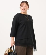 OLEKD13079 eur3(エウルキューブ) 【WEB先行販売】【大きいサイズ】レイヤード風裾レースチュニック ブラック