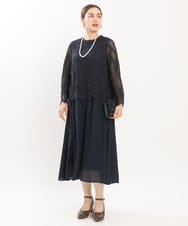 OLEKS03189 eur3(エウルキューブ) 【大きいサイズ】レースセットアップ風ワンピース ネイビー(57)