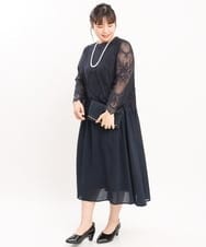 OLEKS03189 eur3(エウルキューブ) 【大きいサイズ】レースセットアップ風ワンピース ネイビー(57)