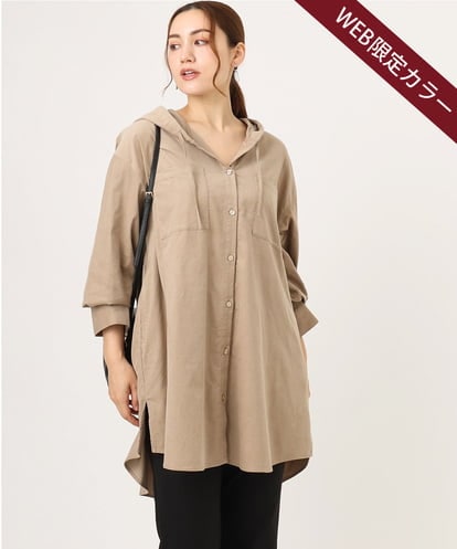 OLELA07129 eur3 【大きいサイズ】コーデュロイフーディーシャツチュニック
