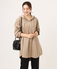 OLELA07129 eur3(エウルキューブ) 【大きいサイズ】コーデュロイフーディーシャツチュニック ベージュ(82)（WEB限定カラー）