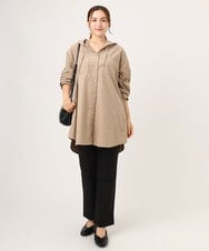 OLELA07129 eur3(エウルキューブ) 【大きいサイズ】コーデュロイフーディーシャツチュニック ベージュ(82)（WEB限定カラー）
