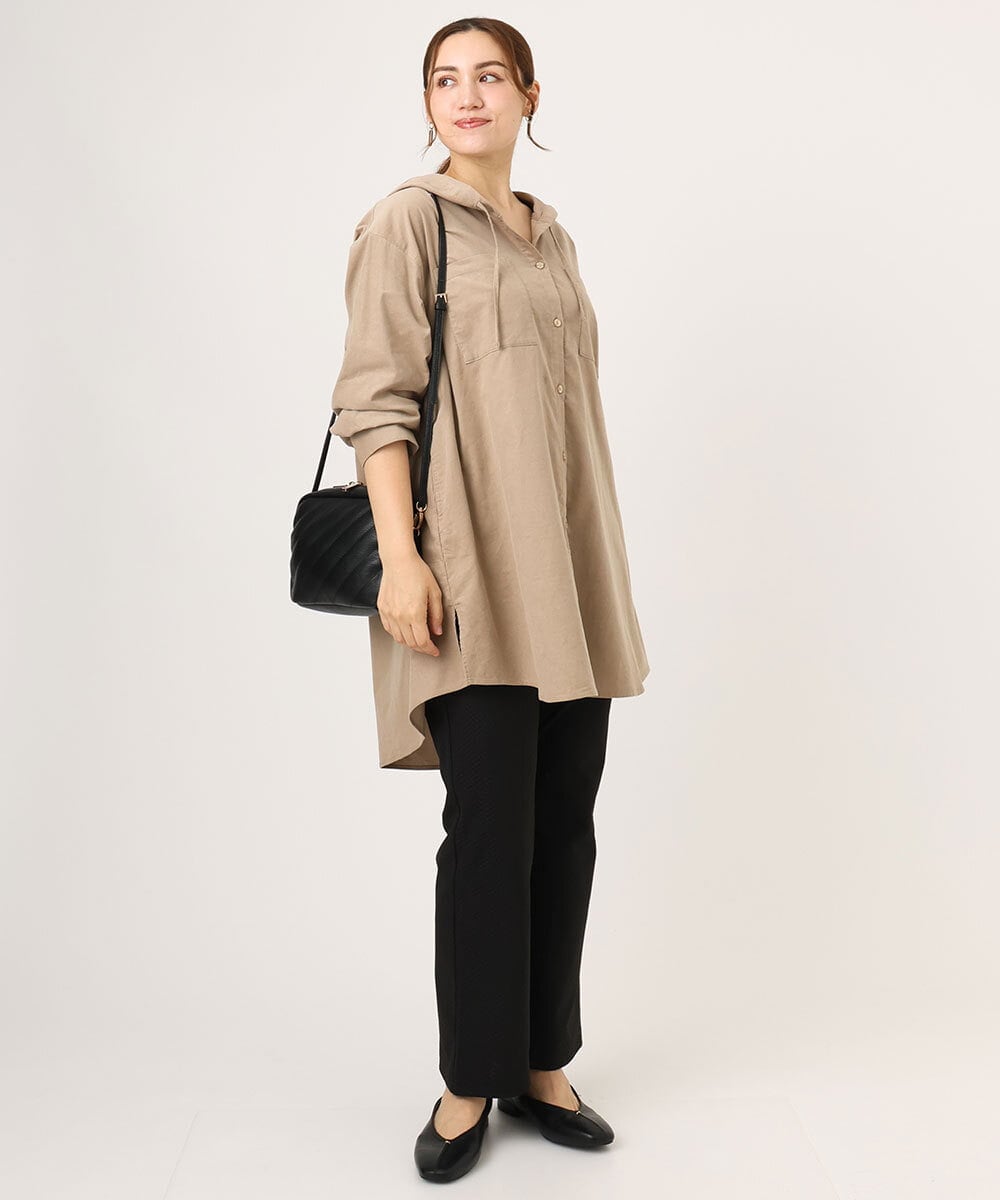 OLELA07129 eur3(エウルキューブ) 【大きいサイズ】コーデュロイフーディーシャツチュニック ベージュ(82)（WEB限定カラー）