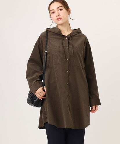 OLELA07129 eur3 【大きいサイズ】コーデュロイフーディーシャツチュニック