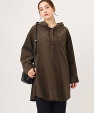OLELA07129 eur3(エウルキューブ) 【大きいサイズ】コーデュロイフーディーシャツチュニック ダークブラウン(87)