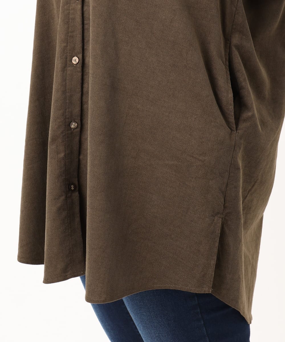 OLELA07129 eur3(エウルキューブ) 【大きいサイズ】コーデュロイフーディーシャツチュニック ダークブラウン(87)