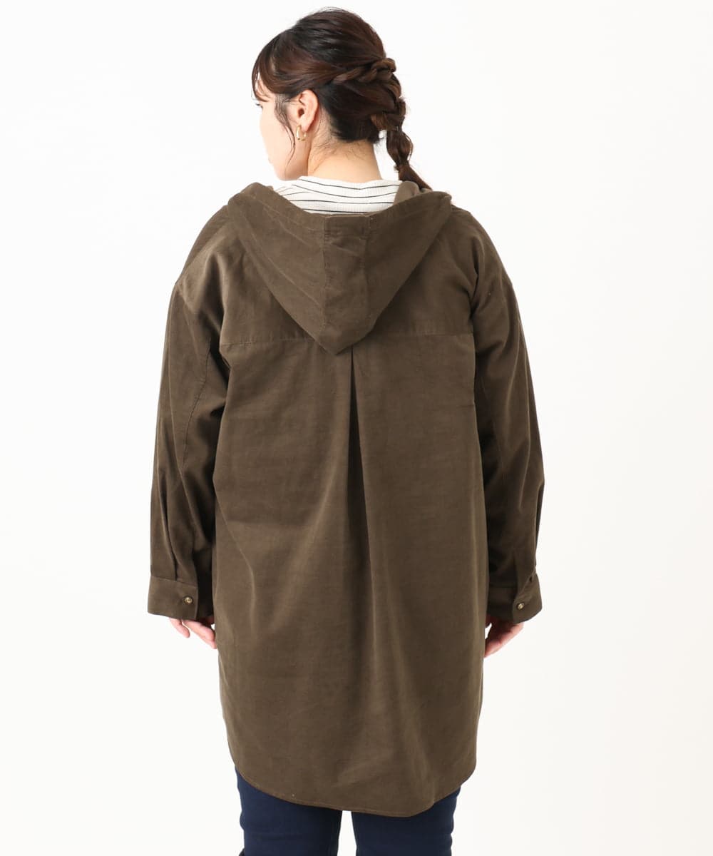 OLELA07129 eur3(エウルキューブ) 【大きいサイズ】コーデュロイフーディーシャツチュニック ダークブラウン(87)