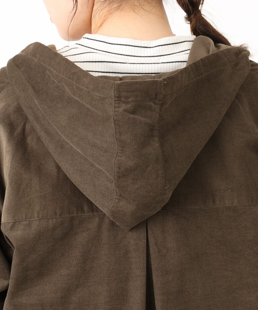 OLELA07129 eur3(エウルキューブ) 【大きいサイズ】コーデュロイフーディーシャツチュニック ダークブラウン(87)
