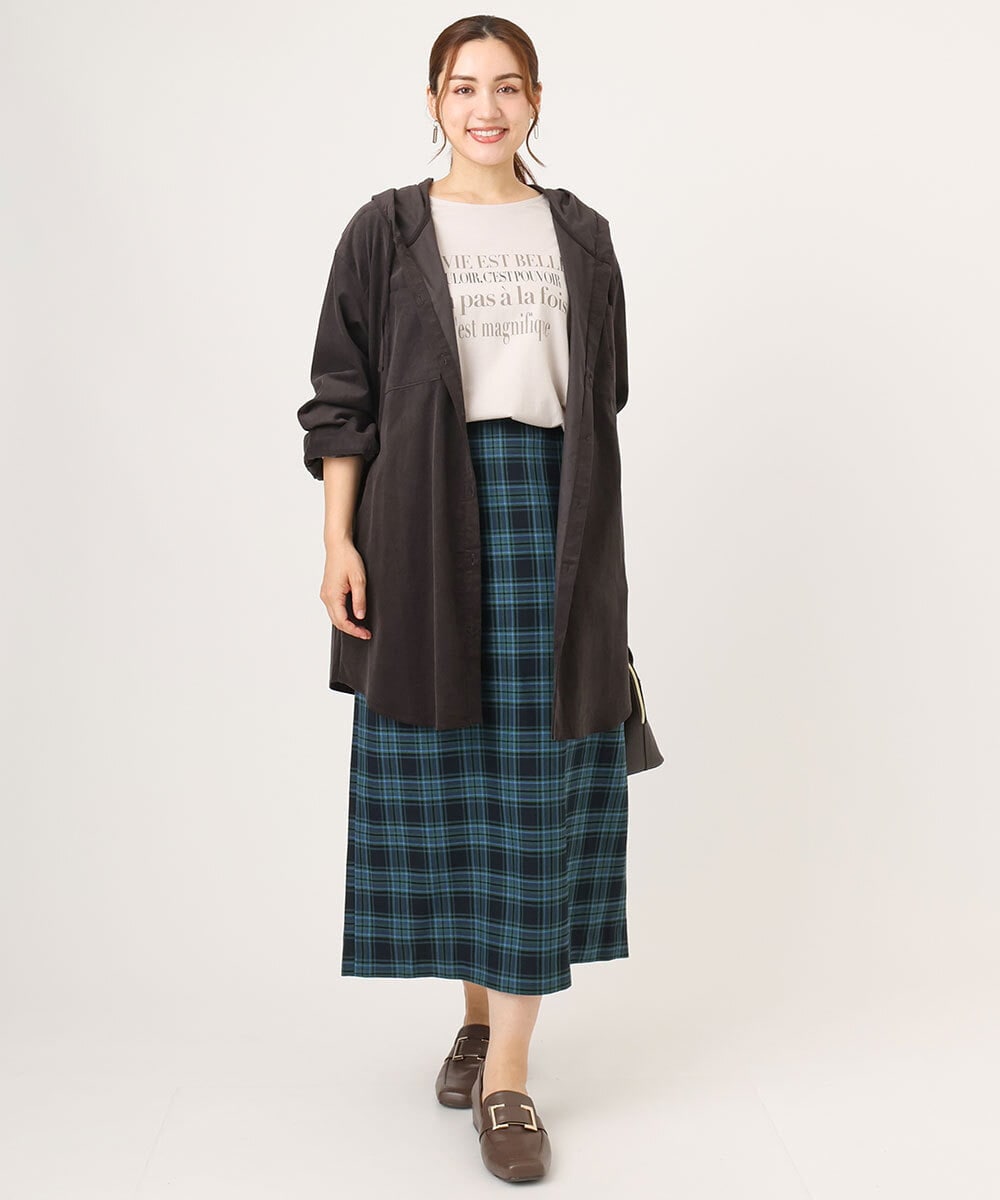 OLELA07129 eur3(エウルキューブ) 【大きいサイズ】コーデュロイフーディーシャツチュニック ダークグレー(93)