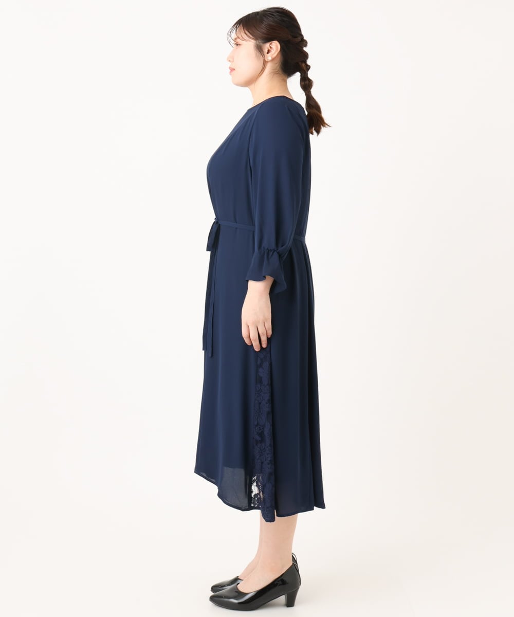 OLELA08179 eur3(エウルキューブ) 【WEB先行販売】【大きいサイズ】サイドレースドレス ネイビー(57)