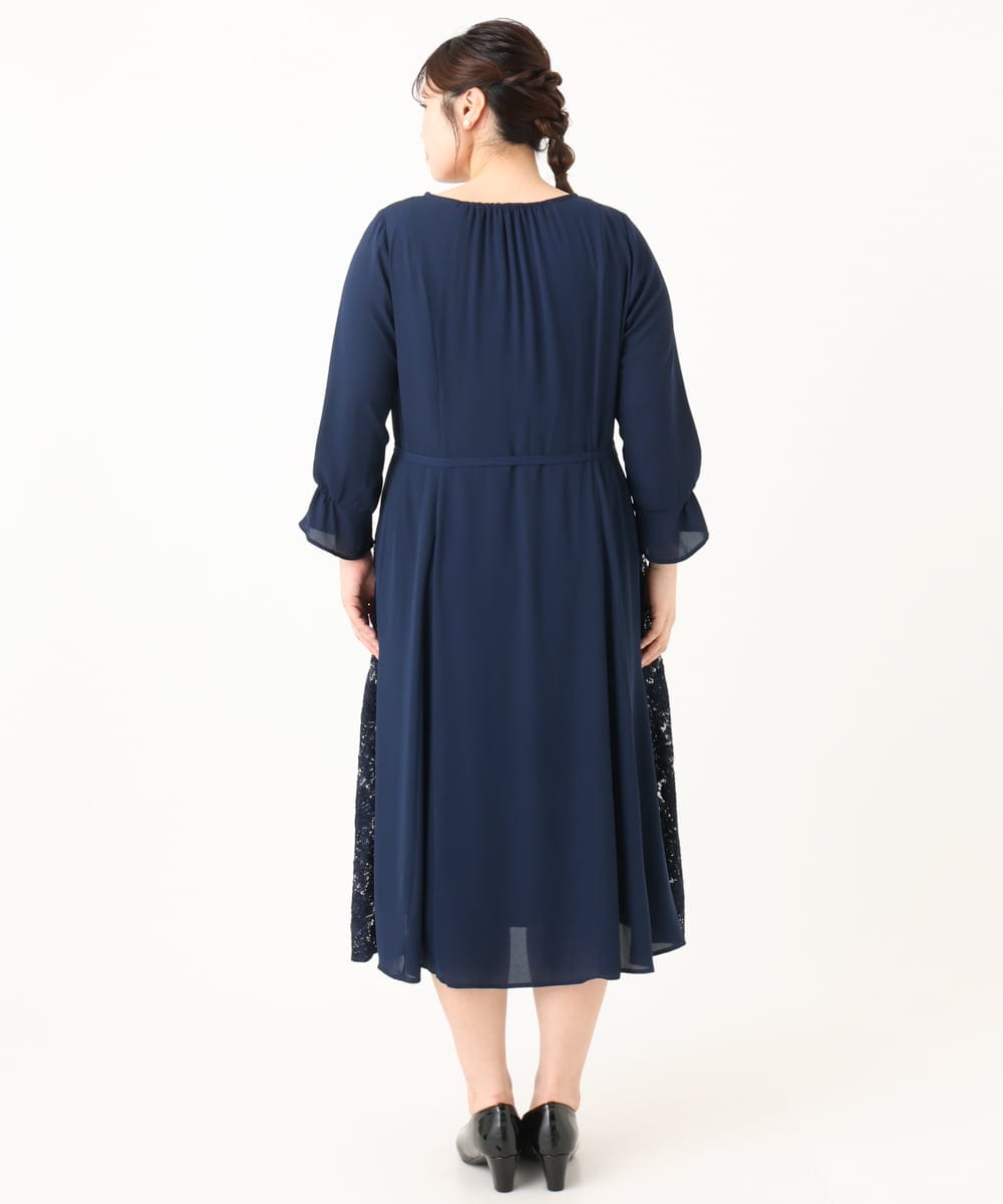 OLELA08179 eur3(エウルキューブ) 【WEB先行販売】【大きいサイズ】サイドレースドレス ネイビー(57)
