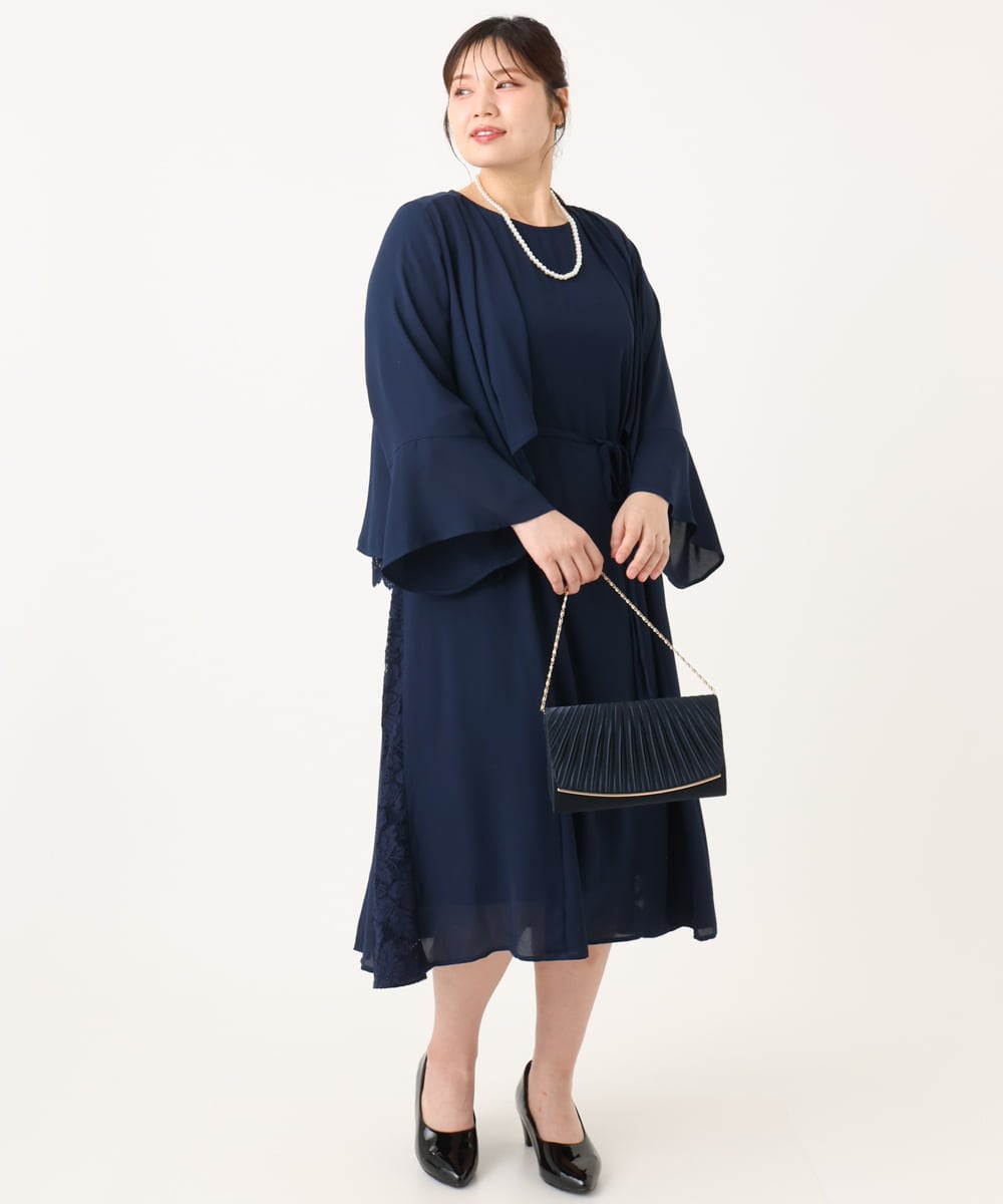 OLELA08179 eur3(エウルキューブ) 【WEB先行販売】【大きいサイズ】サイドレースドレス ネイビー(57)