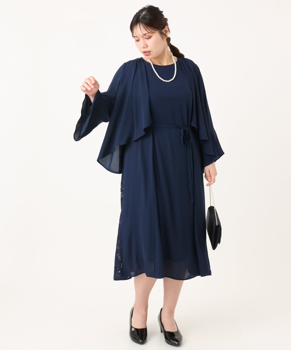 OLELA08179 eur3(エウルキューブ) 【WEB先行販売】【大きいサイズ】サイドレースドレス ネイビー(57)