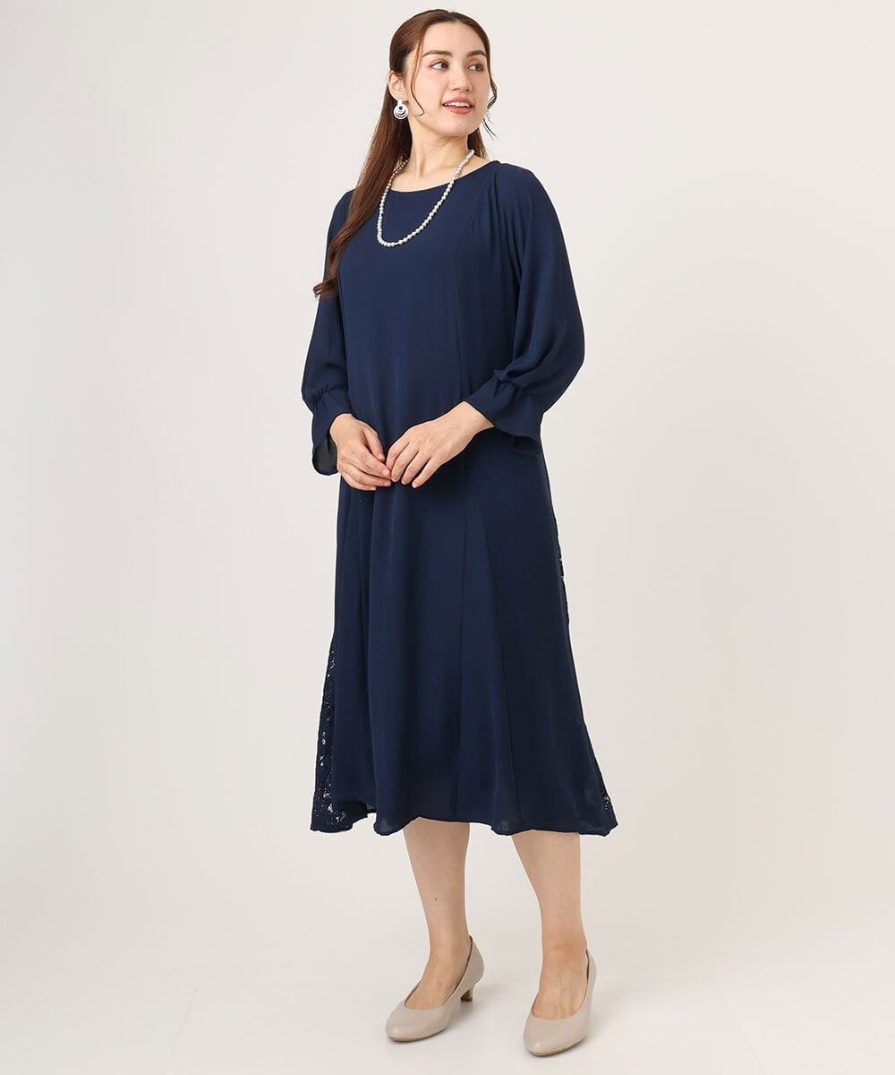 OLELA08179 eur3(エウルキューブ) 【WEB先行販売】【大きいサイズ】サイドレースドレス ネイビー(57)