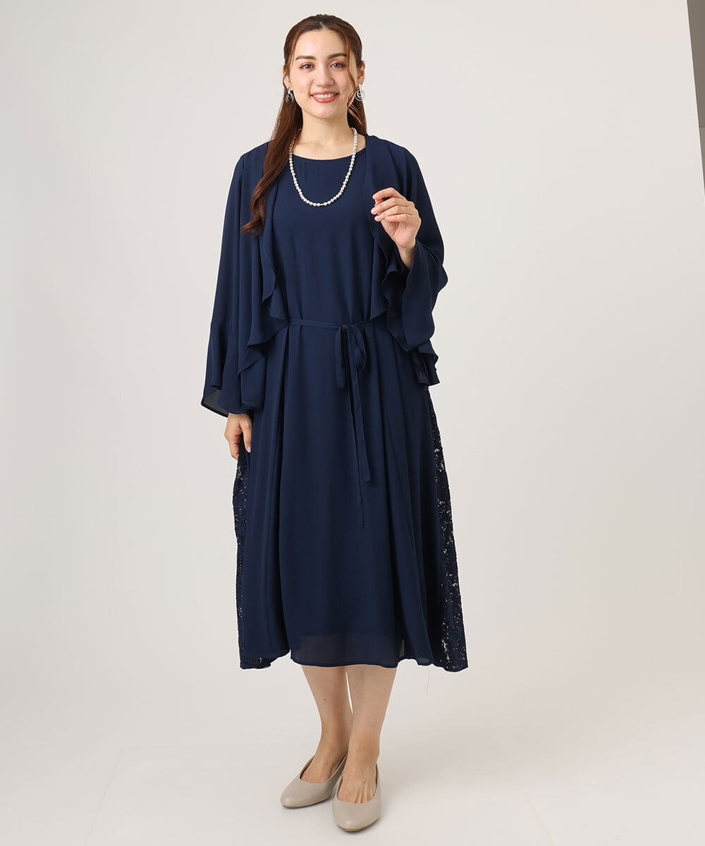 OLELA08179 eur3(エウルキューブ) 【WEB先行販売】【大きいサイズ】サイドレースドレス ネイビー(57)