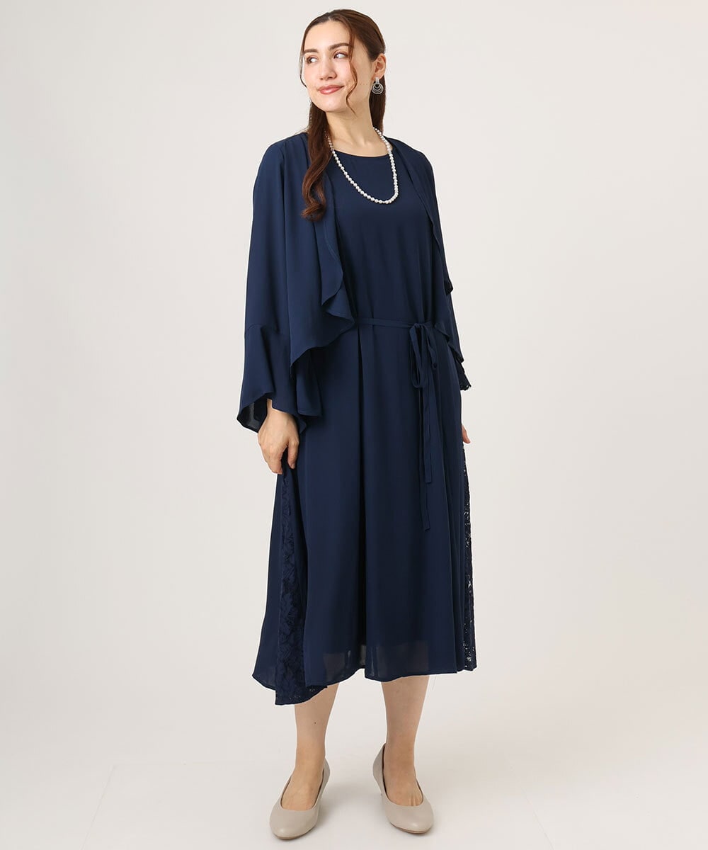 OLELA08179 eur3(エウルキューブ) 【WEB先行販売】【大きいサイズ】サイドレースドレス ネイビー(57)