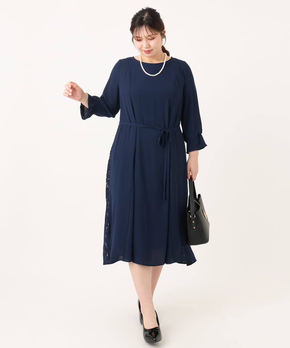 OLELA08179 eur3(エウルキューブ) 【WEB先行販売】【大きいサイズ】サイドレースドレス ネイビー(57)