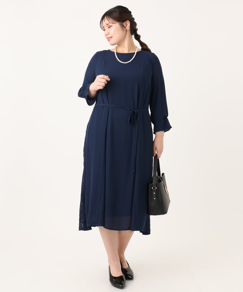 OLELA08179 eur3(エウルキューブ) 【WEB先行販売】【大きいサイズ】サイドレースドレス ネイビー(57)