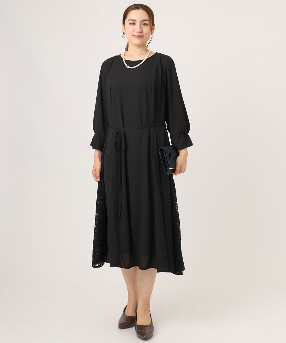 OLELA08179 eur3(エウルキューブ) 【WEB先行販売】【大きいサイズ】サイドレースドレス ブラック(94)