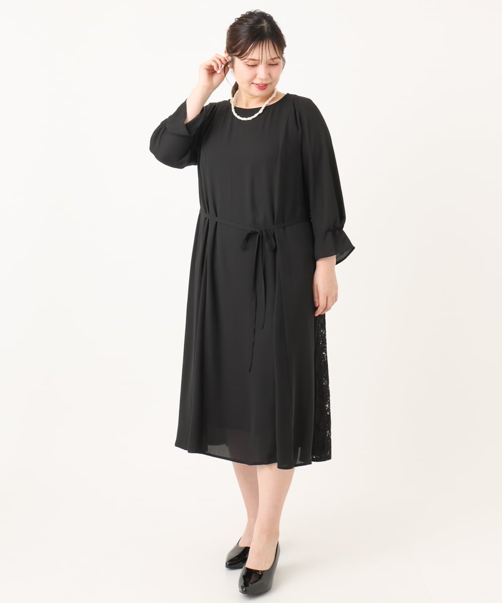 OLELA08179 eur3(エウルキューブ) 【WEB先行販売】【大きいサイズ】サイドレースドレス ブラック(94)