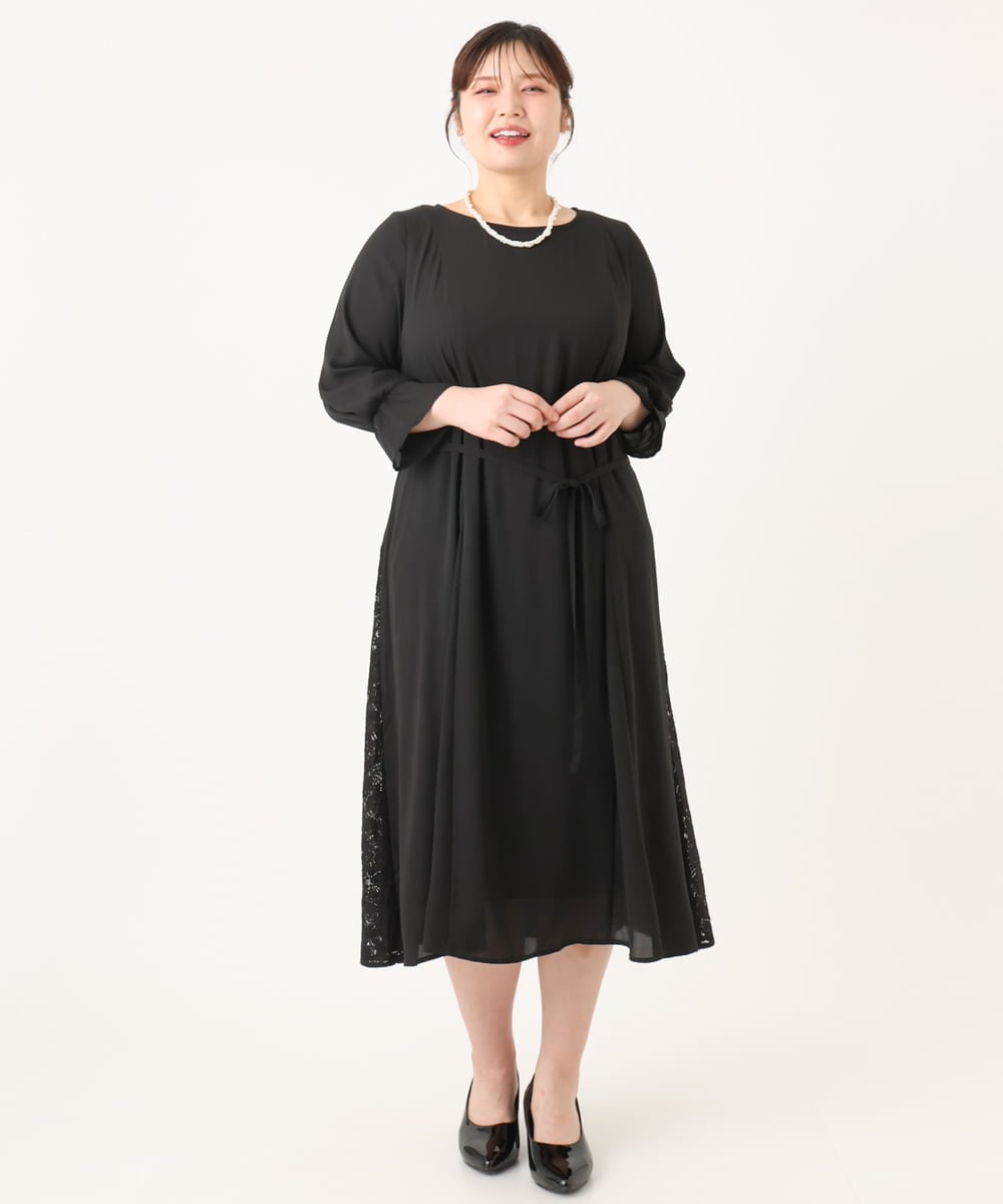 OLELA08179 eur3(エウルキューブ) 【WEB先行販売】【大きいサイズ】サイドレースドレス ブラック(94)