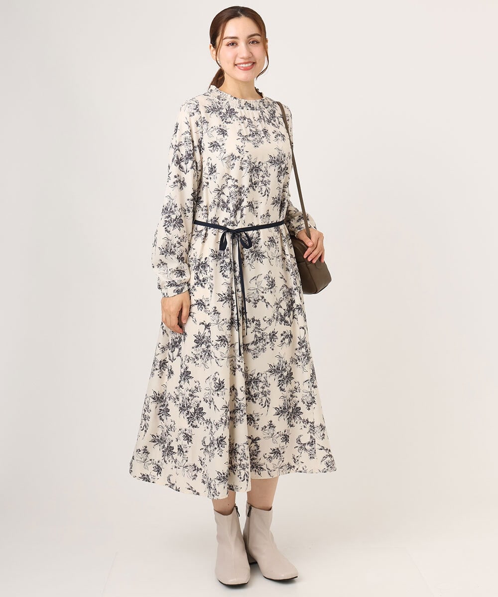 OLELA09139 eur3(エウルキューブ) 【WEB先行販売】【大きいサイズ】プリント花柄ワンピース アイボリー(80)