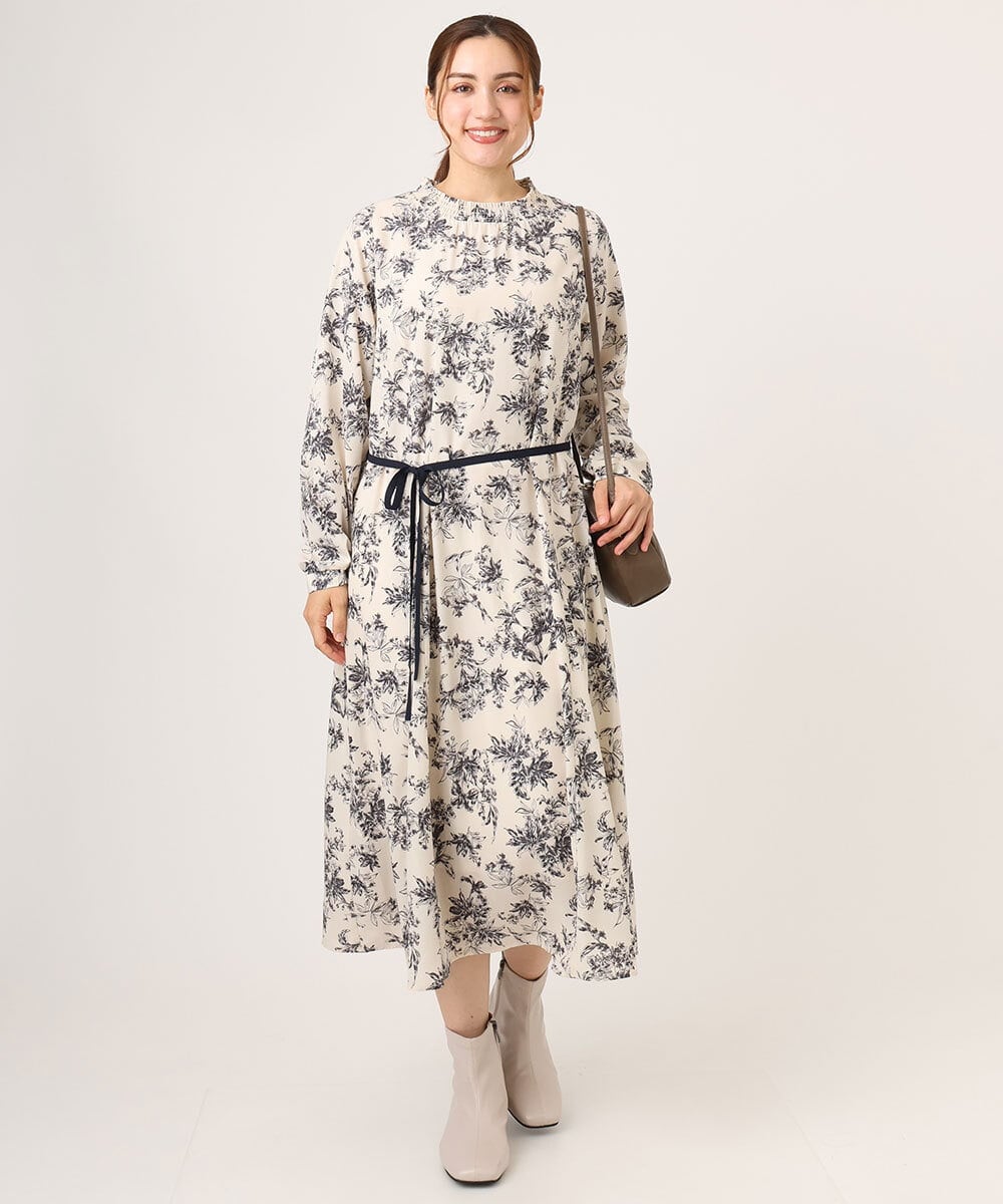 OLELA09139 eur3(エウルキューブ) 【WEB先行販売】【大きいサイズ】プリント花柄ワンピース アイボリー(80)