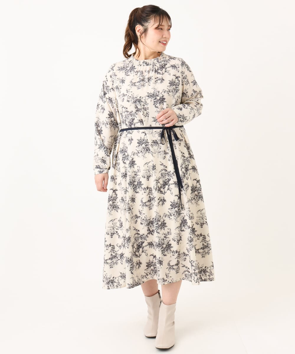 OLELA09139 eur3(エウルキューブ) 【WEB先行販売】【大きいサイズ】プリント花柄ワンピース アイボリー(80)
