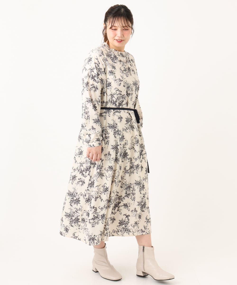 OLELA09139 eur3(エウルキューブ) 【WEB先行販売】【大きいサイズ】プリント花柄ワンピース アイボリー(80)