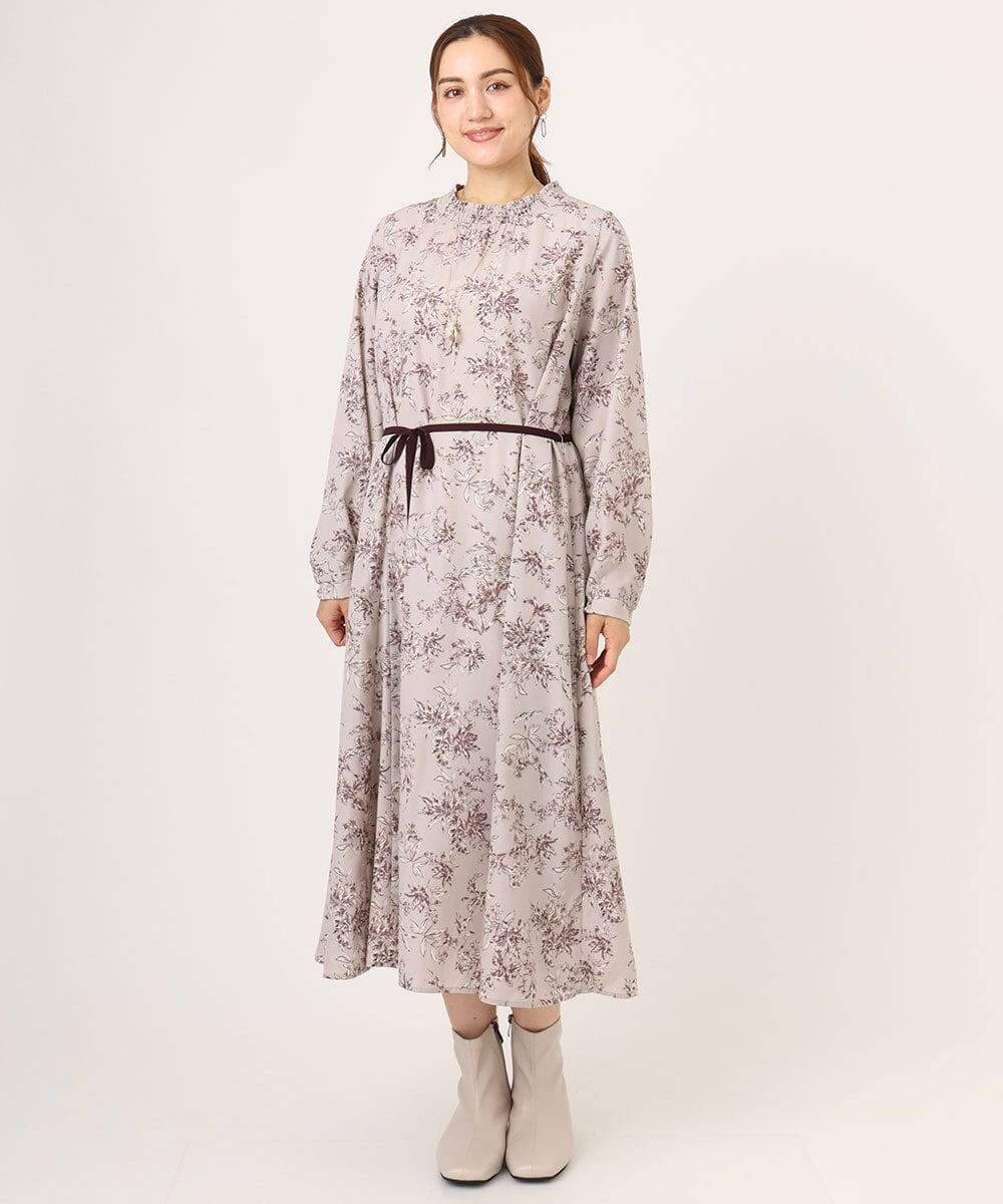 OLELA09139 eur3(エウルキューブ) 【WEB先行販売】【大きいサイズ】プリント花柄ワンピース ライトグレー(91)