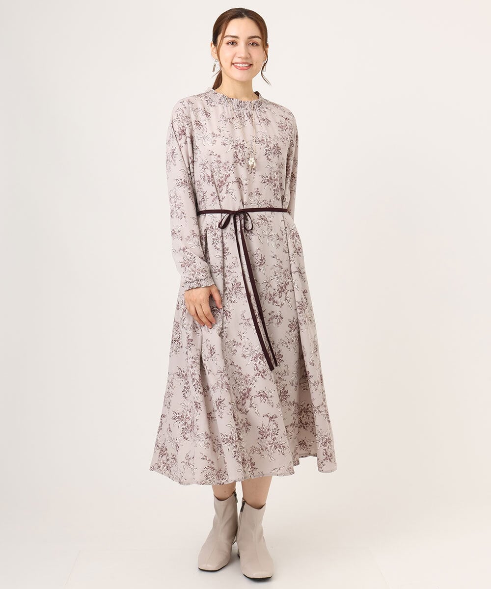 OLELA09139 eur3(エウルキューブ) 【WEB先行販売】【大きいサイズ】プリント花柄ワンピース ライトグレー(91)