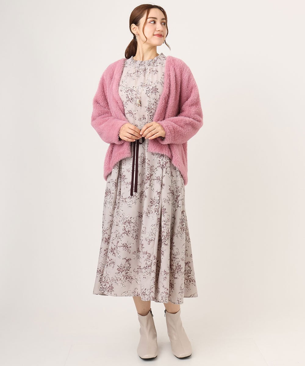 OLELA09139 eur3(エウルキューブ) 【WEB先行販売】【大きいサイズ】プリント花柄ワンピース ライトグレー(91)