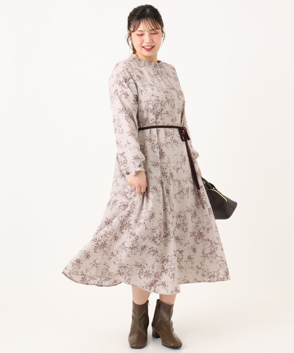 OLELA09139 eur3(エウルキューブ) 【WEB先行販売】【大きいサイズ】プリント花柄ワンピース ライトグレー(91)