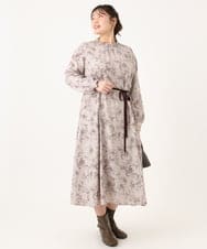 OLELA09139 eur3(エウルキューブ) 【WEB先行販売】【大きいサイズ】プリント花柄ワンピース ライトグレー(91)