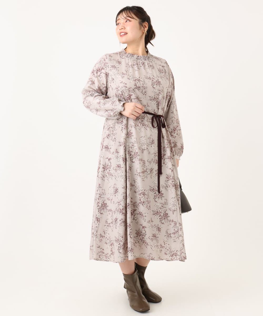 OLELA09139 eur3(エウルキューブ) 【WEB先行販売】【大きいサイズ】プリント花柄ワンピース ライトグレー(91)