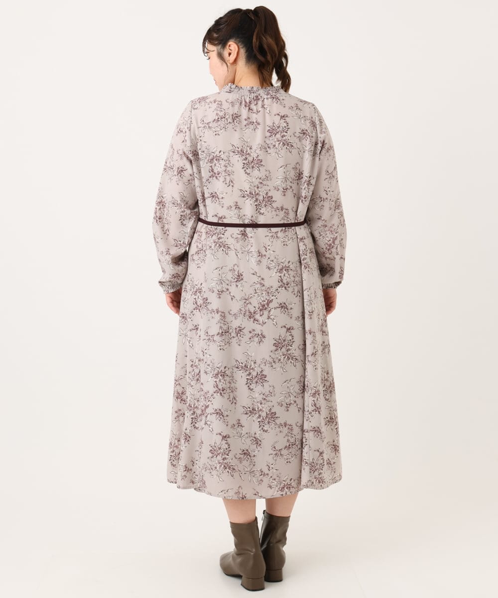 OLELA09139 eur3(エウルキューブ) 【WEB先行販売】【大きいサイズ】プリント花柄ワンピース ライトグレー(91)