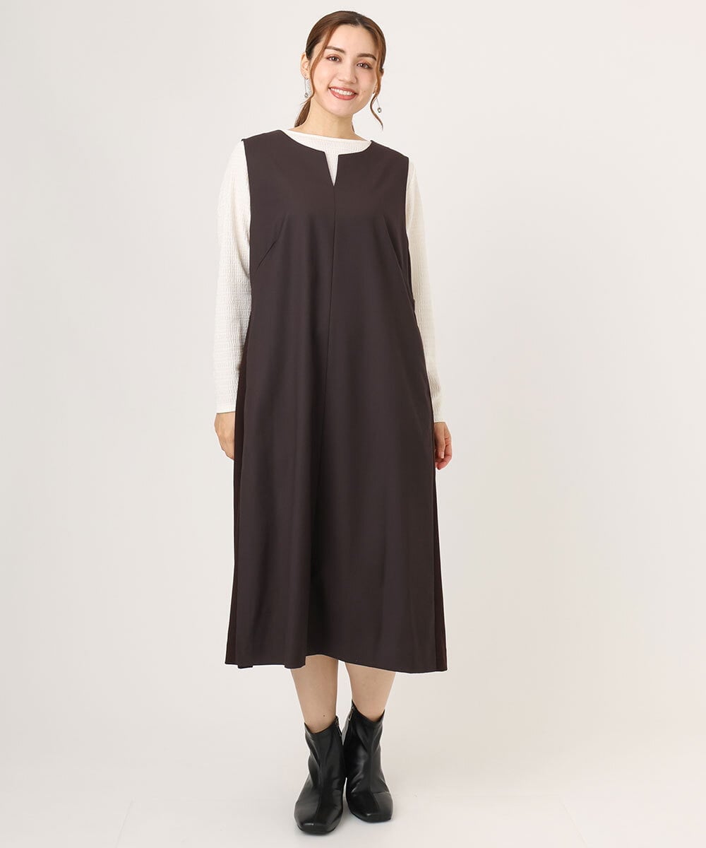 OLELA10139 eur3(エウルキューブ) 【WEB先行販売】【大きいサイズ】サイドリブジャンパースカート ダークブラウン(87)