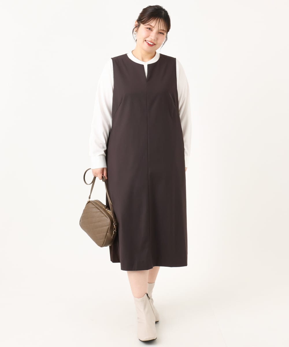 OLELA10139 eur3(エウルキューブ) 【WEB先行販売】【大きいサイズ】サイドリブジャンパースカート ダークブラウン(87)