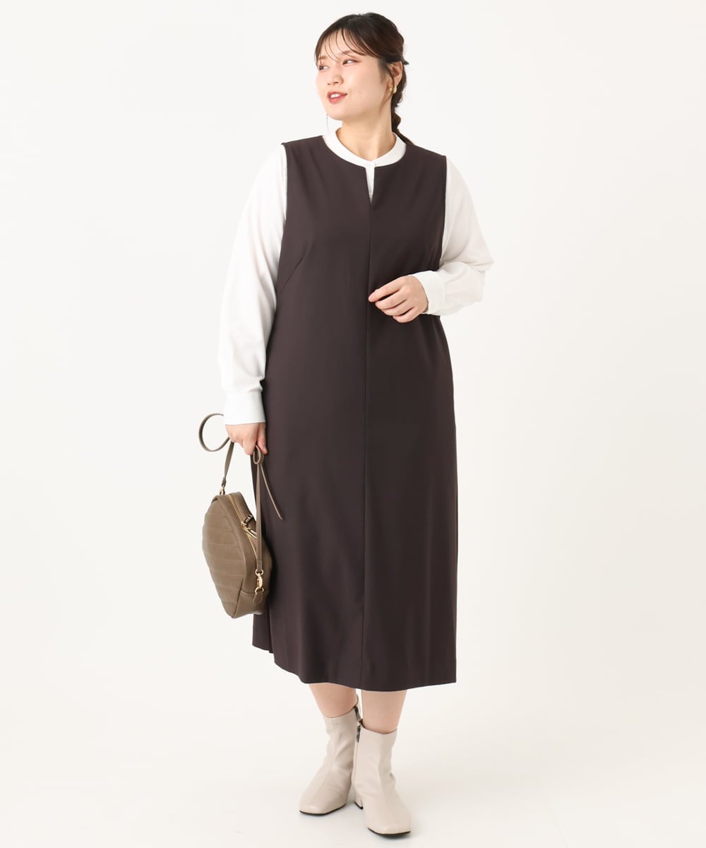 OLELA10139 eur3(エウルキューブ) 【WEB先行販売】【大きいサイズ】サイドリブジャンパースカート ダークブラウン(87)