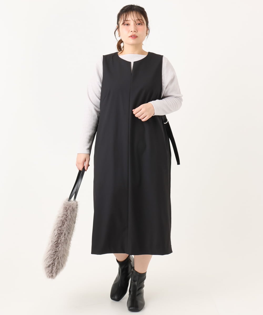 OLELA10139 eur3(エウルキューブ) 【WEB先行販売】【大きいサイズ】サイドリブジャンパースカート ブラック(94)