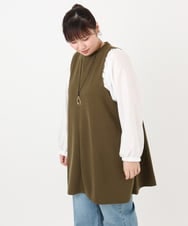 OLELA19079 eur3(エウルキューブ) 【大きいサイズ】異素材チュニック カーキ(36)