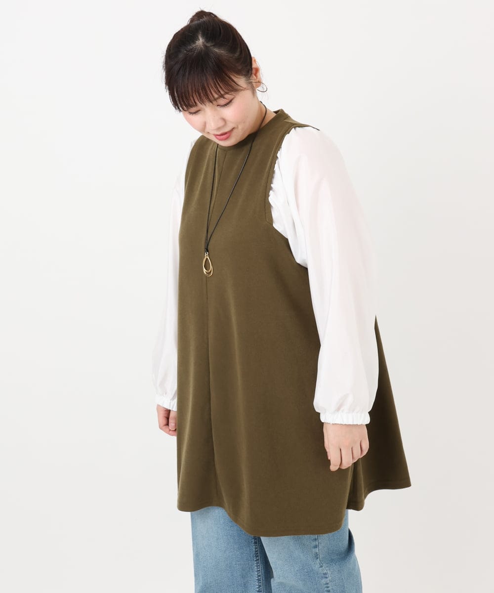 OLELA19079 eur3(エウルキューブ) 【大きいサイズ】異素材チュニック カーキ(36)