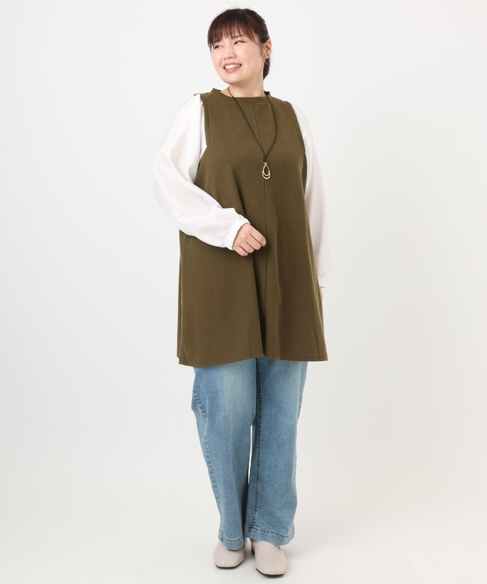 OLELA19079 eur3(エウルキューブ) 【大きいサイズ】異素材チュニック カーキ(36)