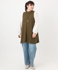 OLELA19079 eur3(エウルキューブ) 【大きいサイズ】異素材チュニック カーキ(36)