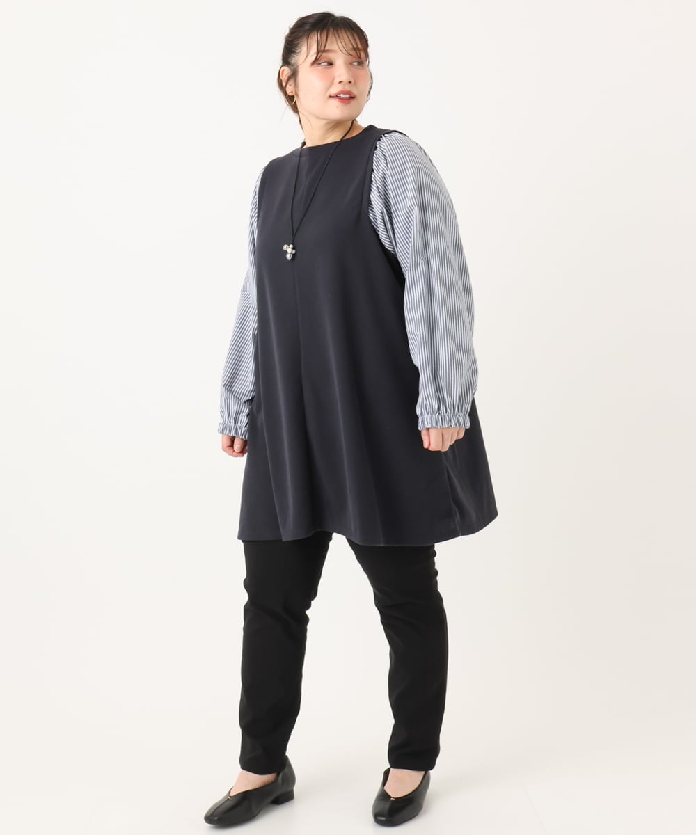 OLELA19079 eur3(エウルキューブ) 【大きいサイズ】異素材チュニック ネイビー(57)