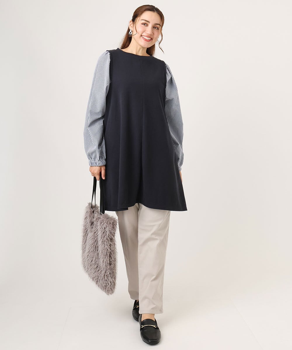 OLELA19079 eur3(エウルキューブ) 【大きいサイズ】異素材チュニック ネイビー(57)