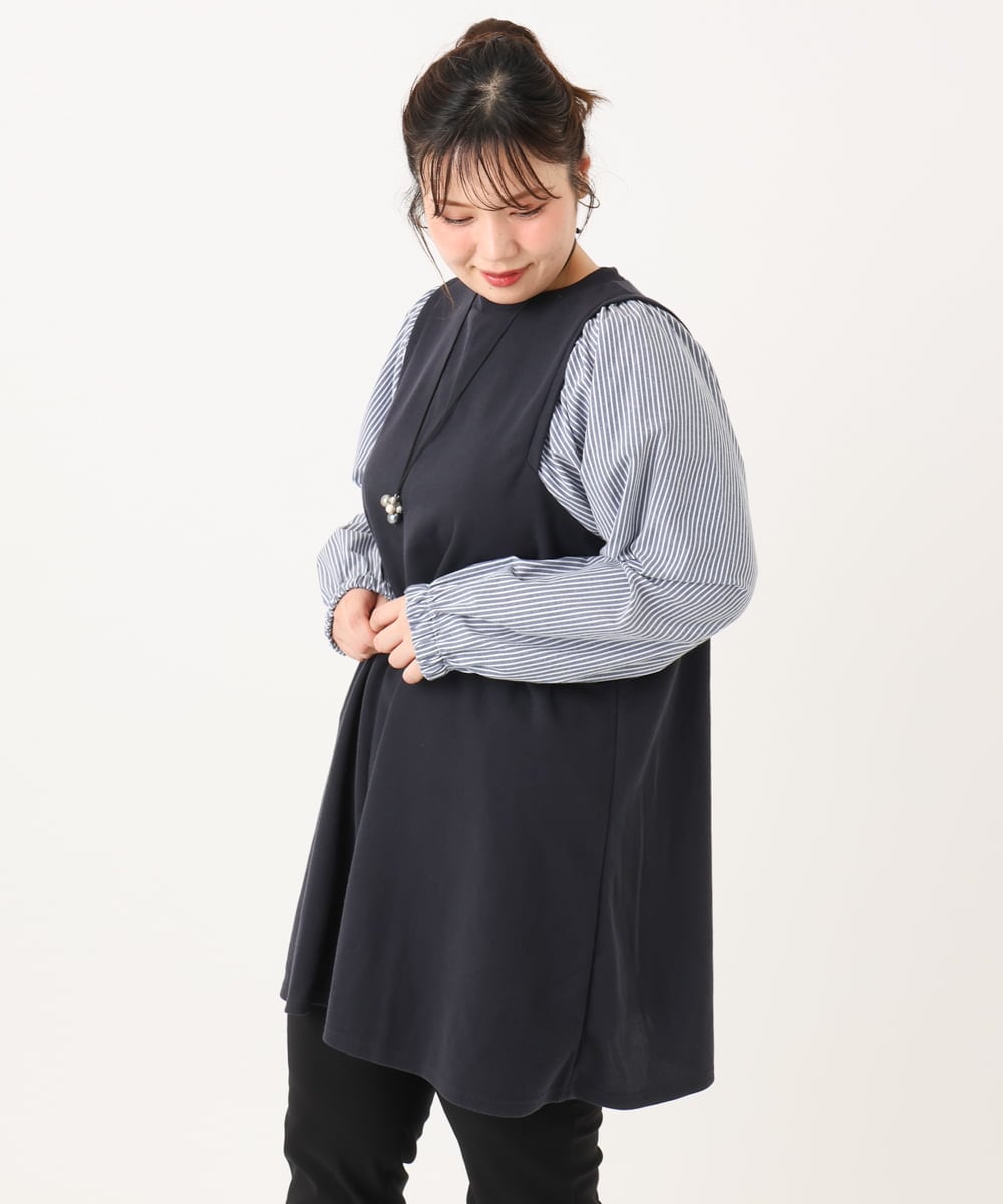 OLELA19079 eur3(エウルキューブ) 【大きいサイズ】異素材チュニック ネイビー(57)