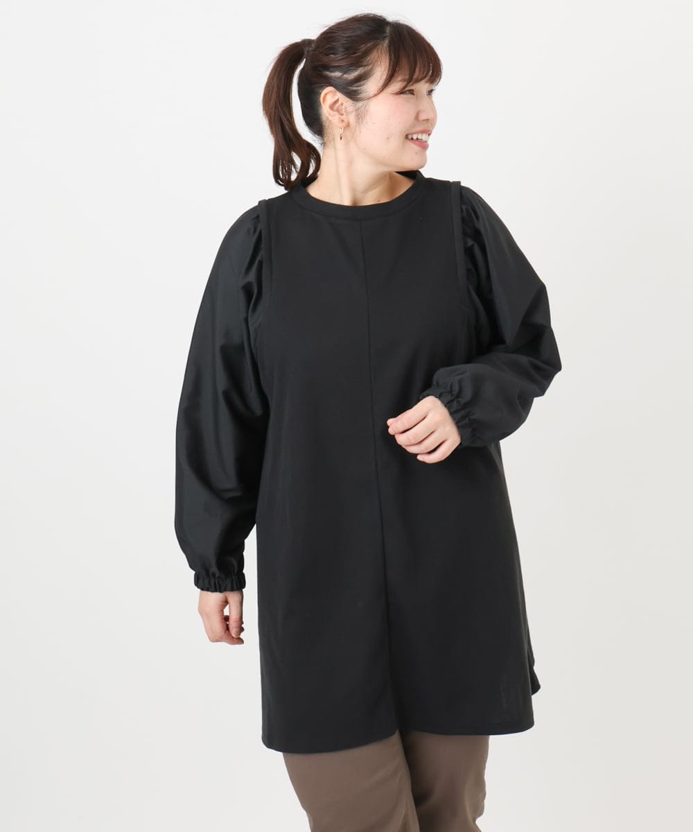 OLELA19079 eur3(エウルキューブ) 【大きいサイズ】異素材チュニック ブラック(94)