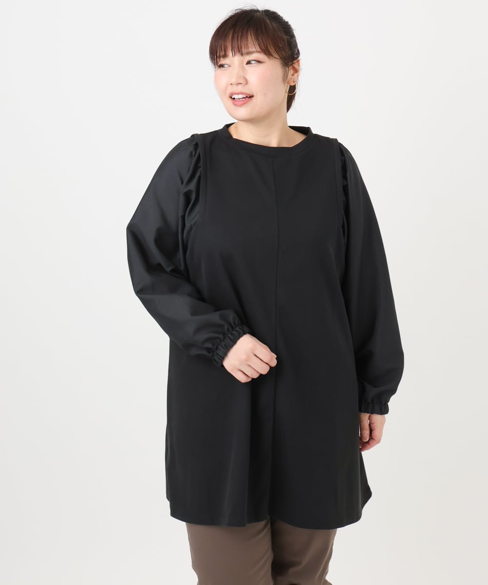 OLELA19079 eur3(エウルキューブ) 【大きいサイズ】異素材チュニック ブラック(94)